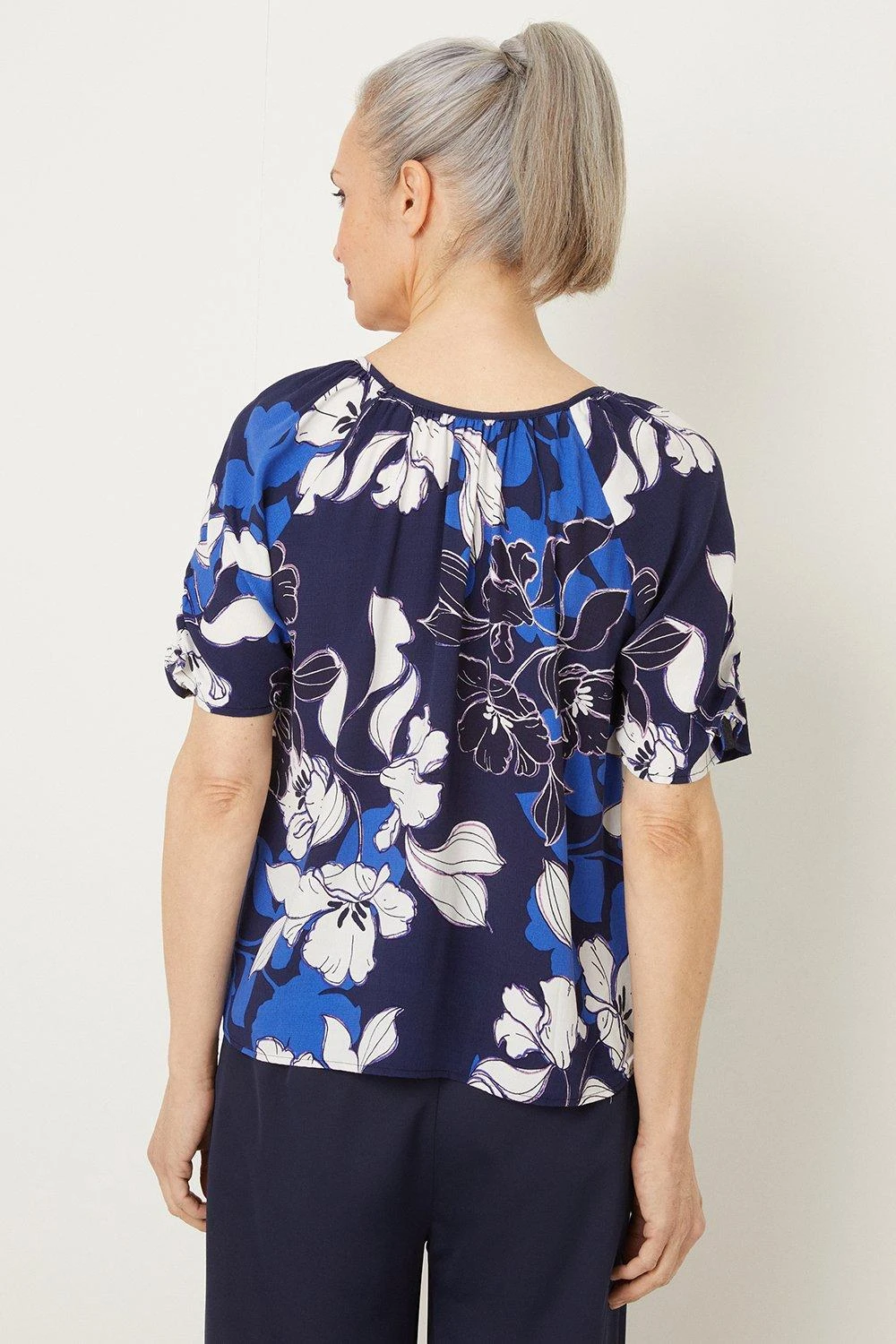 Wallis Blue Stencil Floral Woven Shell Top - Image 3