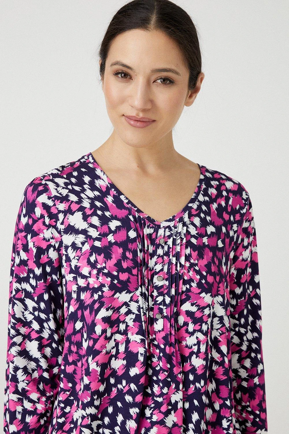 Wallis Raspberry Abstract Jersey Hanky Hem Top - Image 2
