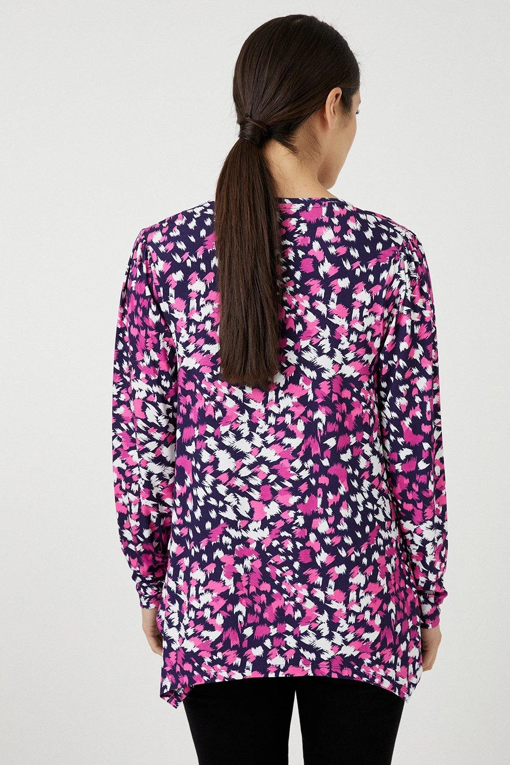 Wallis Raspberry Abstract Jersey Hanky Hem Top - Image 3