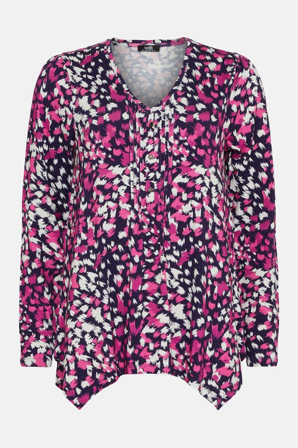 Wallis Raspberry Abstract Jersey Hanky Hem Top - Image 5