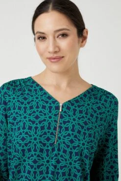 Wallis Green Geo Jersey Zip Top
