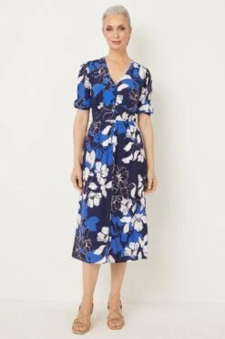 Wallis Blue Stencil Floral Midi Dress