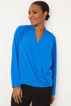 Wallis Cobalt Plain Wrap Top