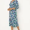 Wallis Blue And Green Floral Jersey Split Hem Midi Dress