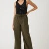 Wallis Khaki Elasticated Waist Wide Leg Trousers