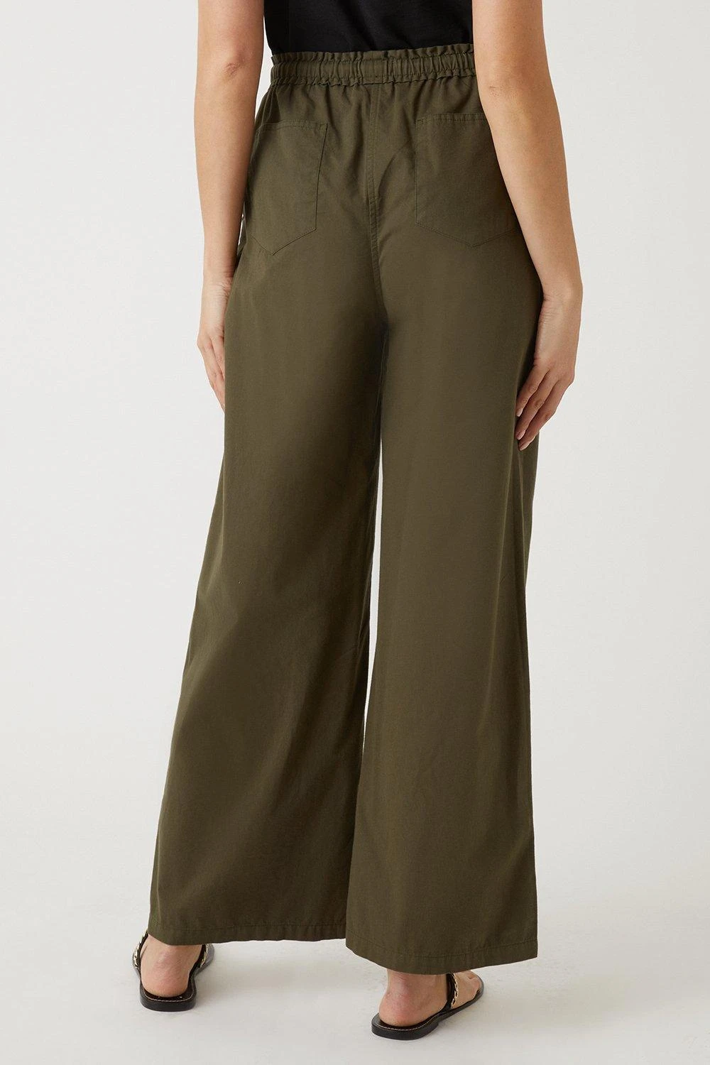 Wallis Khaki Elasticated Waist Wide Leg Trousers - Image 3
