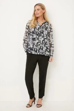 Wallis Petite Mono Leaf Print High Low Shirt