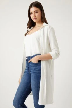 Wallis Ivory Longline Lace Trim Detail Shirt