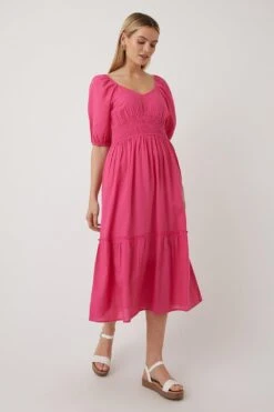Wallis Linen Look Puff Sleeve Midi Dress
