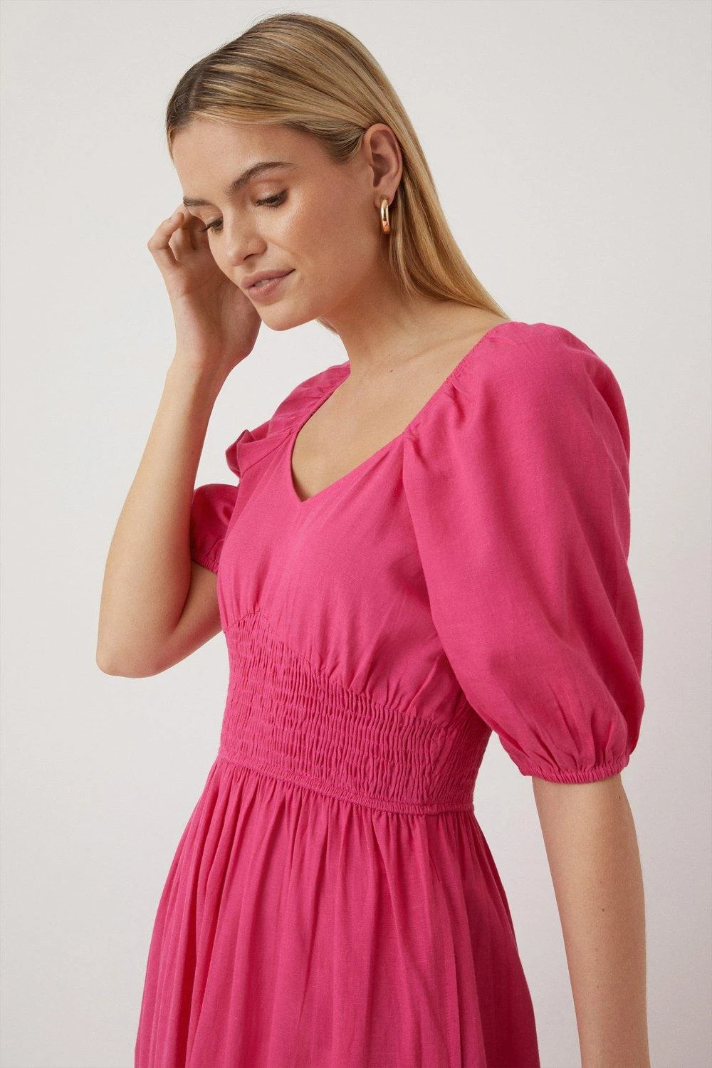 Wallis Linen Look Puff Sleeve Midi Dress - Image 2