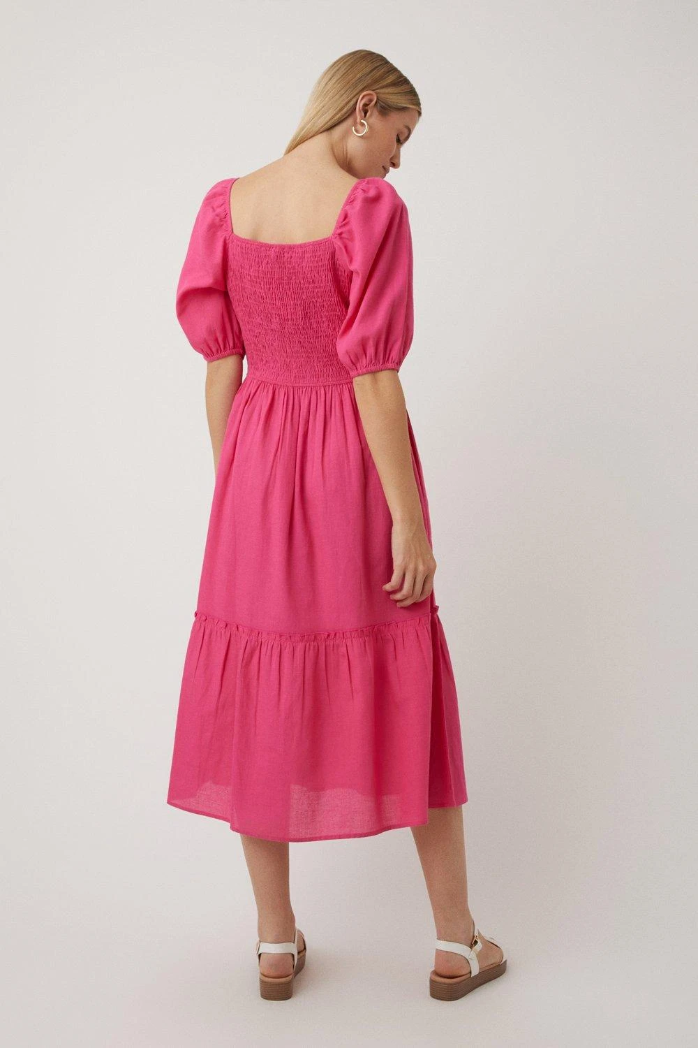 Wallis Linen Look Puff Sleeve Midi Dress - Image 3