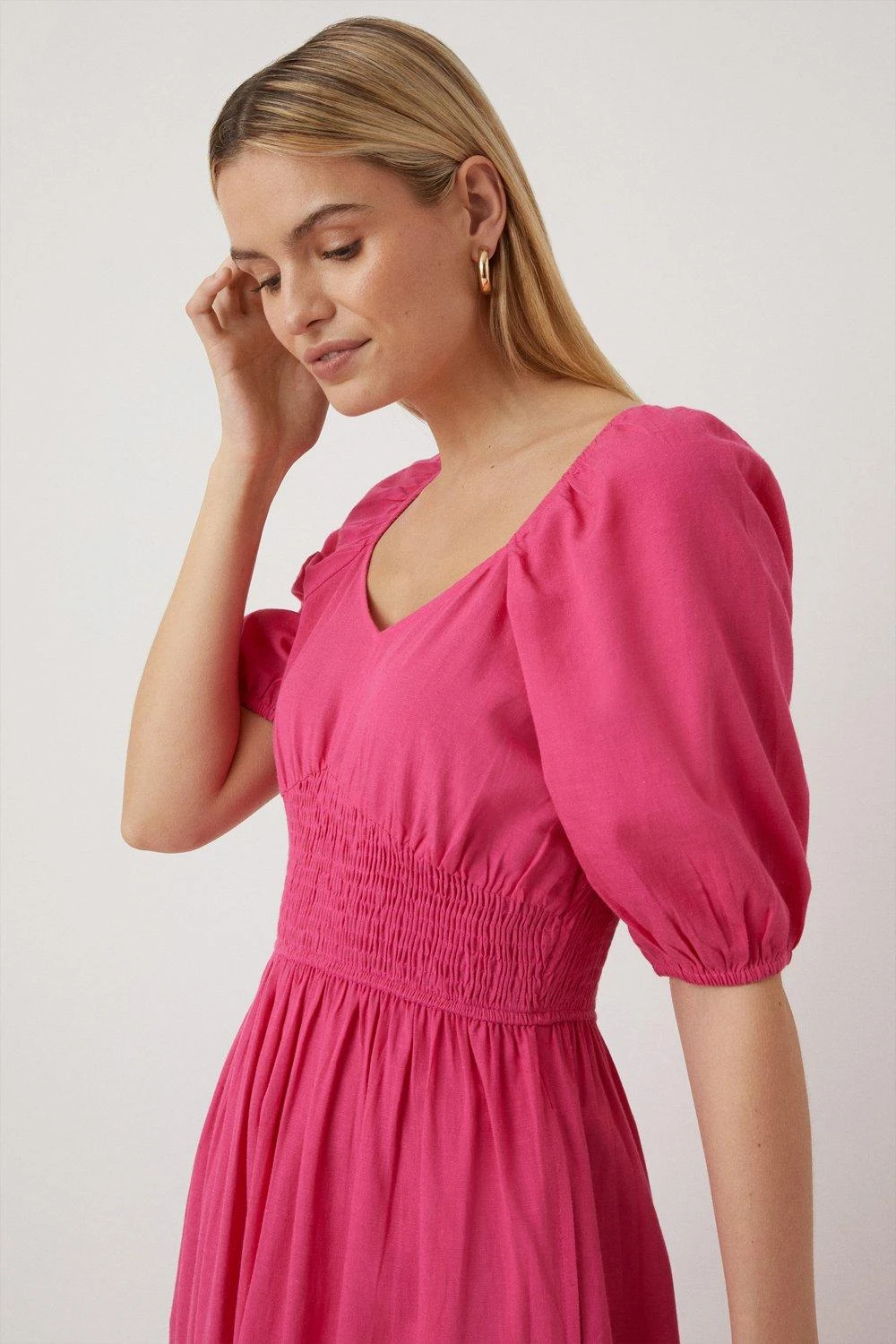 Wallis Linen Look Puff Sleeve Midi Dress - Image 4