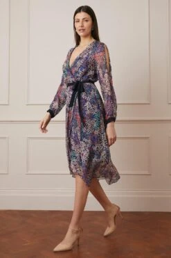Wallis Silk Mix Ditsy Split Sleeve Wrap Midi Dress
