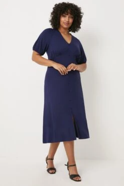 Wallis Curve Navy Button Detail Jersey Midi Dress
