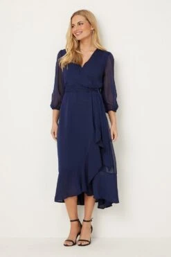 Wallis Petite Navy Chiffon Wrap Dress