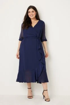 Wallis Curve Navy Chiffon Midi Wrap Dress