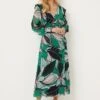 Wallis Petite Green Floral Ruffle Front Wrap Midi Dress