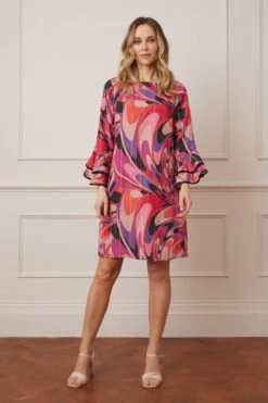 Wallis Printed Glitter Stripe Ruffle Sleeve Shift Dress