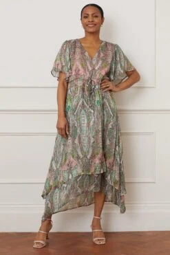 Wallis Paisley Glitter Stripe Ruffle Midi Dress