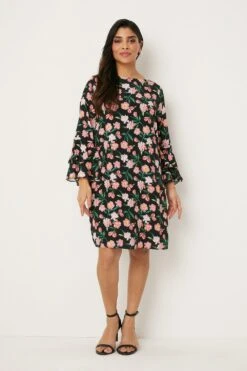 Wallis Petite Floral Print Flute Sleeve Shift Dress