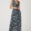 Wallis Navy Floral Jersey Midi Dress