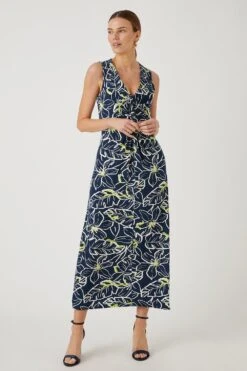 Wallis Navy Floral Jersey Midi Dress
