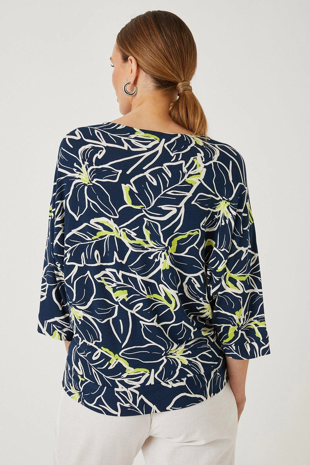 Wallis Navy Floral Tie Front Jersey Top - Image 3