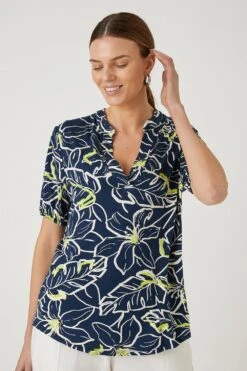 Wallis Navy Floral Overhead Shirt