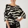 Wallis Black Zebra Tie Front Jersey Top