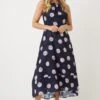 Wallis Petite Blush And Navy Spot Jacquard Midi Dress