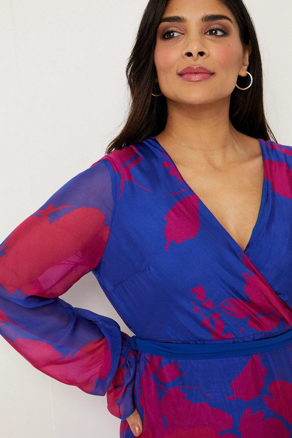 Wallis Petite Silk Mix Pink Floral Wrap Dress - Image 7