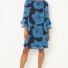 Wallis Navy Floral Flute Shift Dress