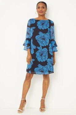 Wallis Navy Floral Flute Shift Dress