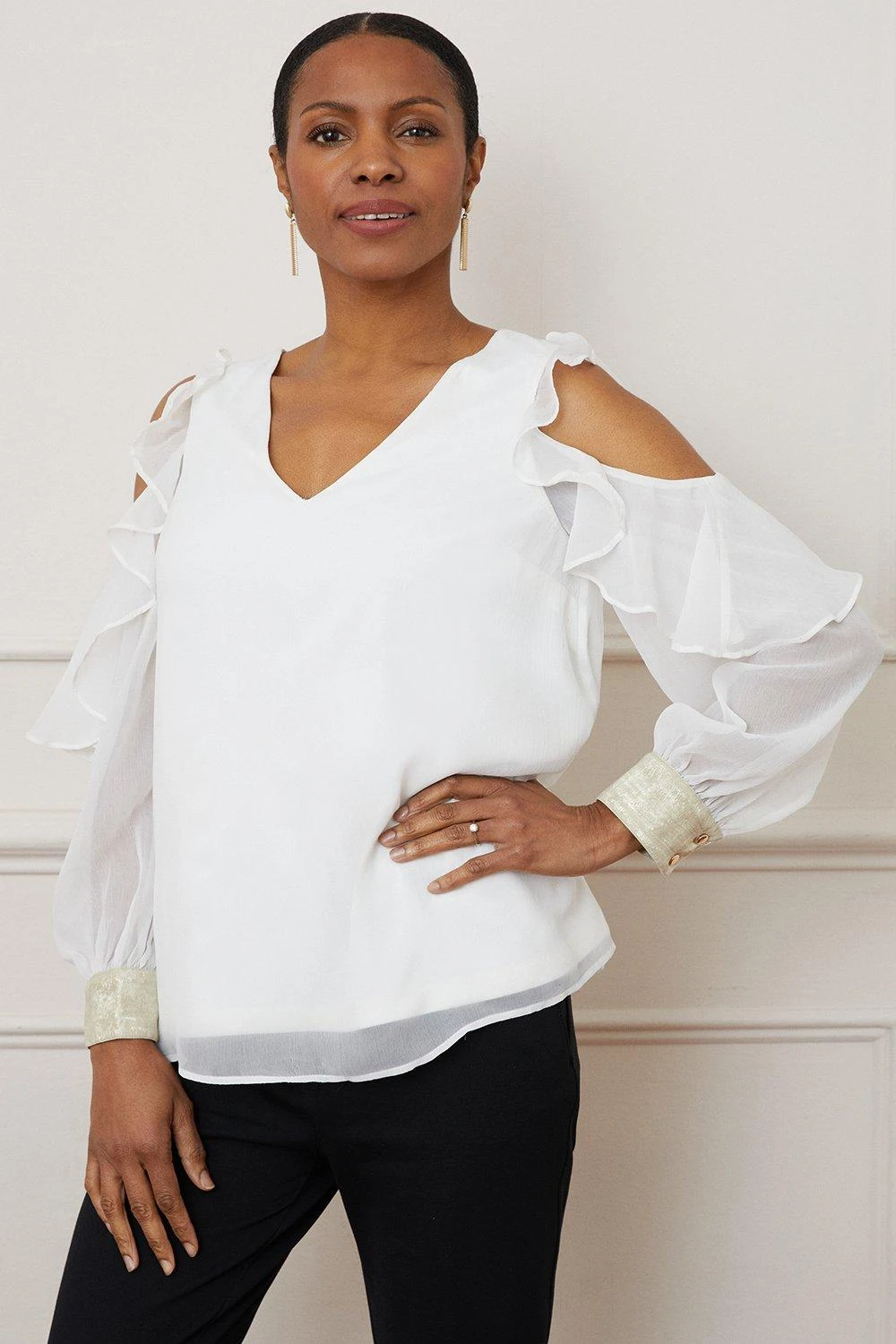 Wallis Foil Cuff Cold Shoulder Top