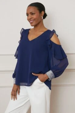 Wallis Foil Cuff Cold Shoulder Top