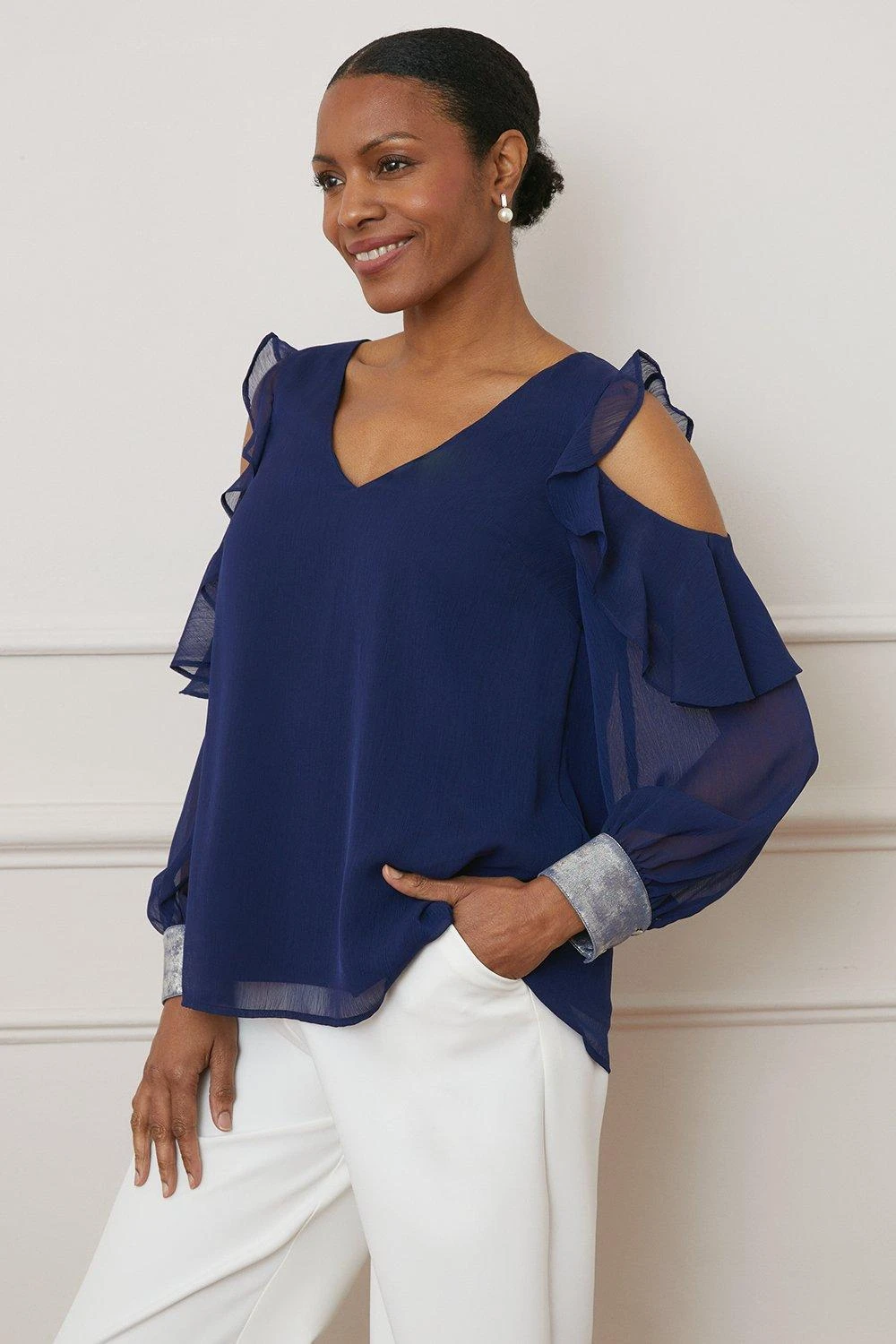 Wallis Foil Cuff Cold Shoulder Top