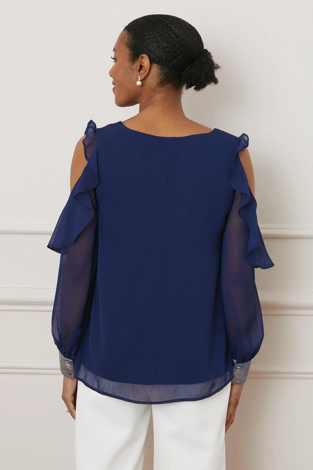Wallis Foil Cuff Cold Shoulder Top - Image 3
