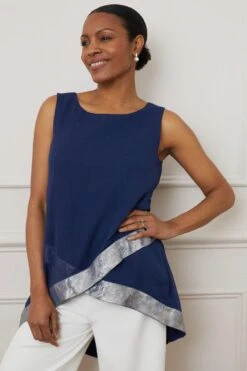 Wallis Foil Trim Sleeveless Double Layer Shell Top