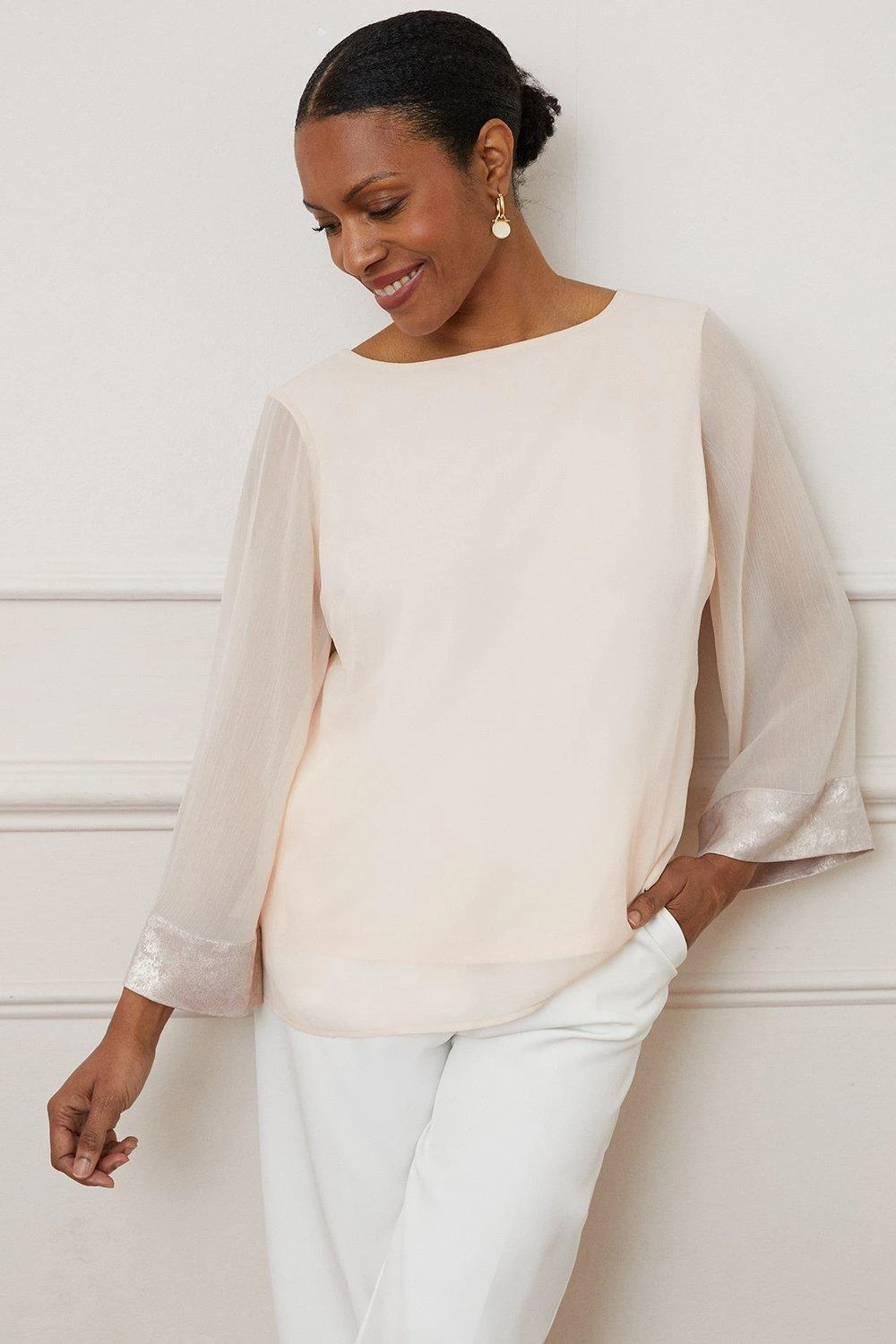Wallis Foil Trim 3/4 Sleeve Overlay Top