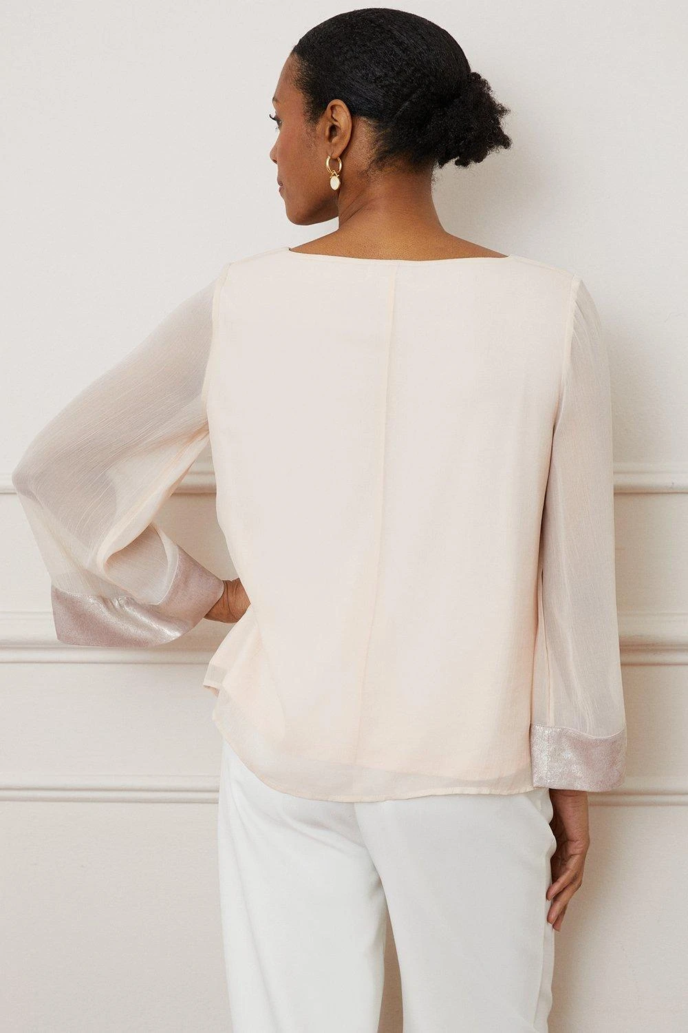 Wallis Foil Trim 3/4 Sleeve Overlay Top - Image 3