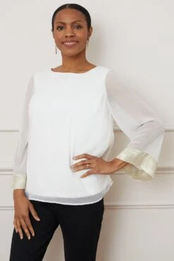 Wallis Foil Trim 3/4 Sleeve Overlay Top