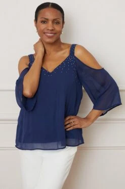 Wallis Hot Fix Detail Cold Shoulder Shell Top