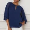 Wallis Split Sleeve Keyhole Overlay Top