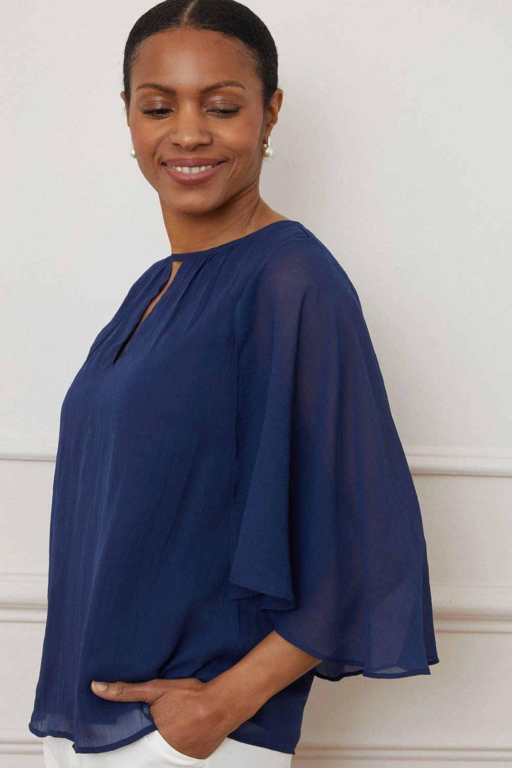 Wallis Split Sleeve Keyhole Overlay Top - Image 2