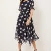 Wallis Navy Spot Chiffon Twist Front Midi Dress