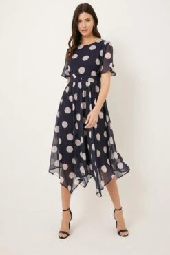 Wallis Navy Spot Chiffon Twist Front Midi Dress
