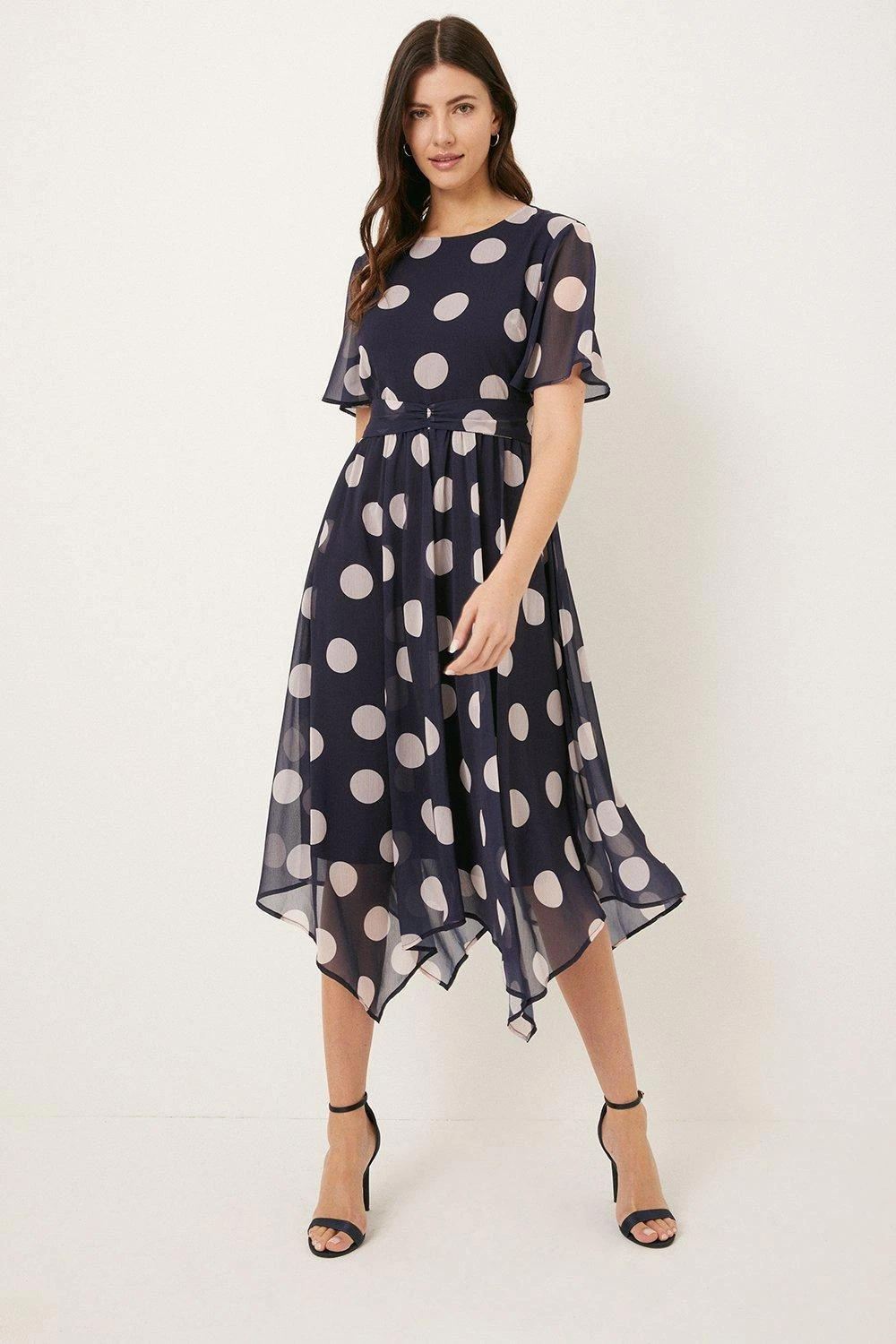 Wallis Navy Spot Chiffon Twist Front Midi Dress