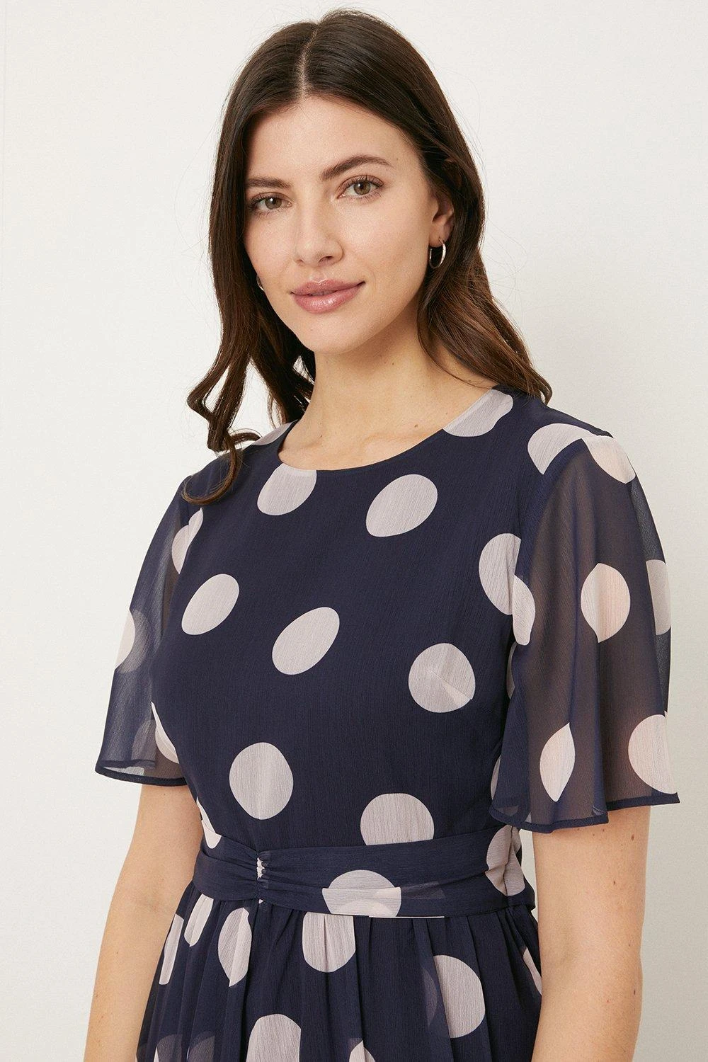 Wallis Navy Spot Chiffon Twist Front Midi Dress - Image 2