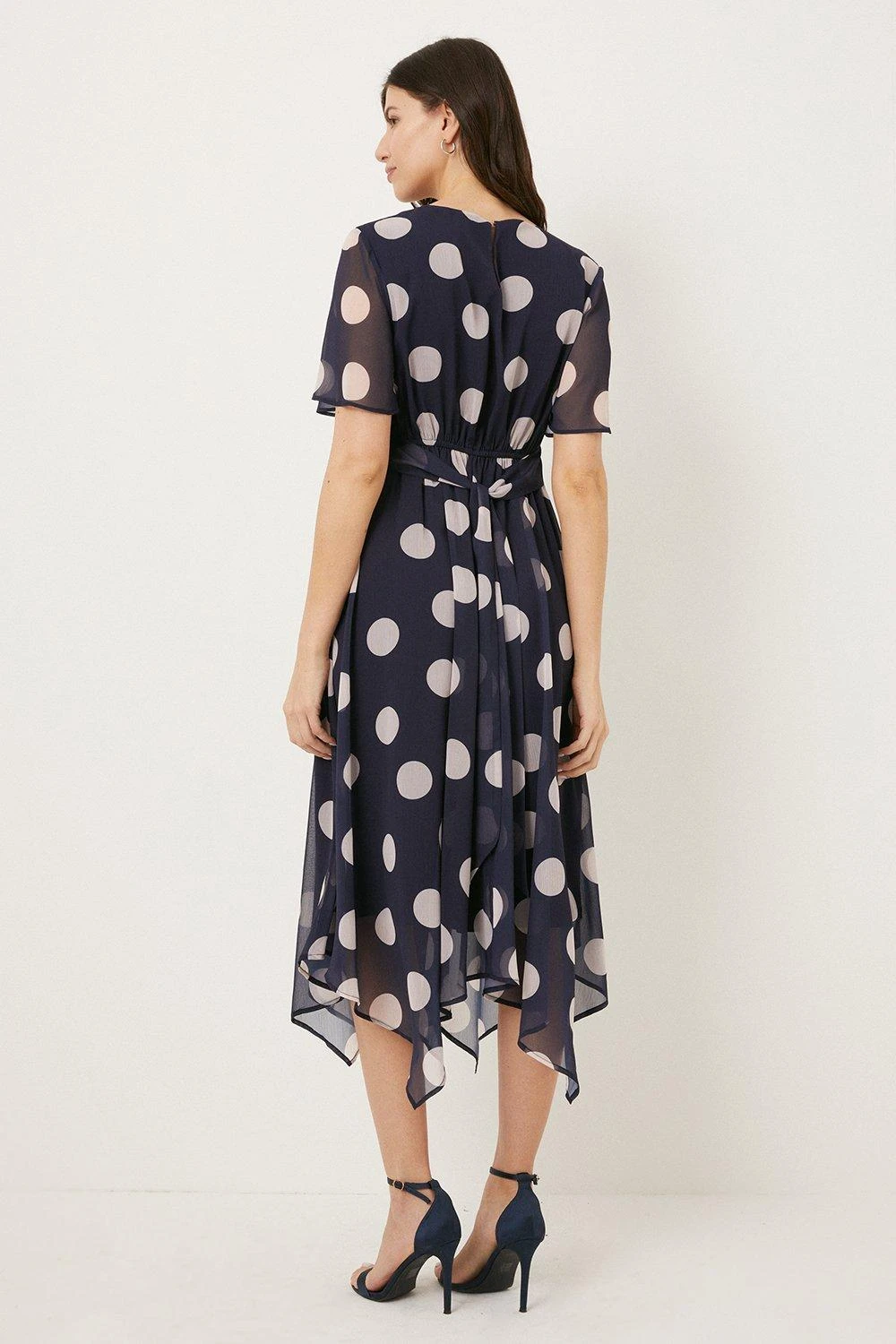 Wallis Navy Spot Chiffon Twist Front Midi Dress - Image 3