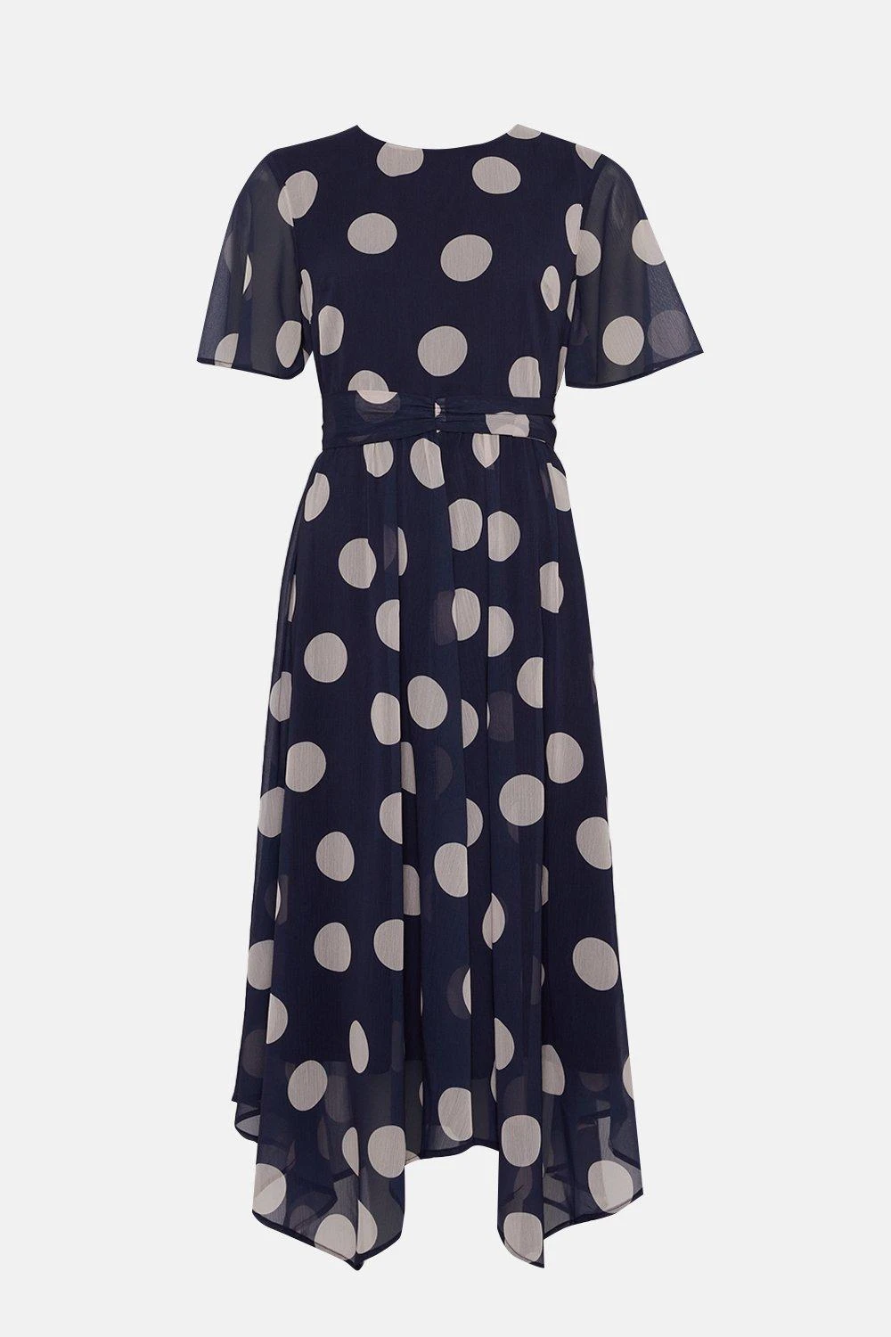 Wallis Navy Spot Chiffon Twist Front Midi Dress - Image 4